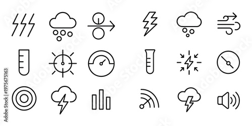 Meteorological and measurement icons showing wind lightning and gauges