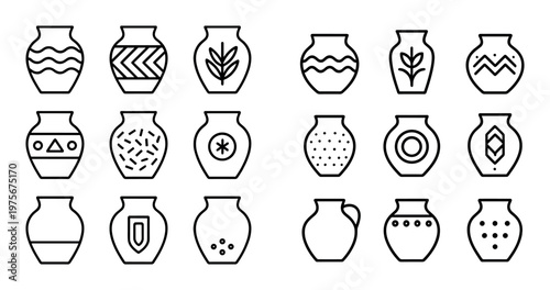 Decorative vase pattern icons displaying varied ornament designs