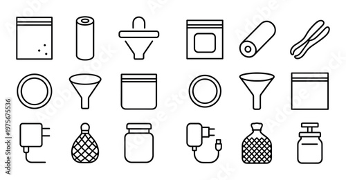 Packaging and dispenser icons displayed in uniform grid layout