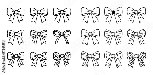 Decorative bow icons with patterns arranged on white background