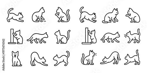 Cat icons depicting multiple poses in icon grid layout