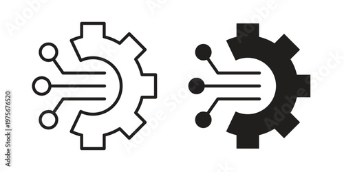 Digital technology gear icon vector design set. Icon Symbol Black Outline and Solid