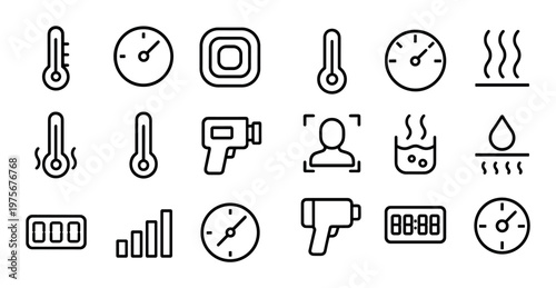 Temperature and measurement icons showing thermometers and gauges