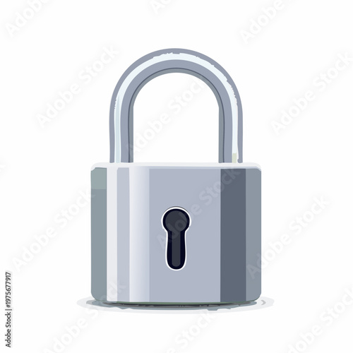 Silver metal padlock with closed shackle is isolated on a bright white background for security and protection.