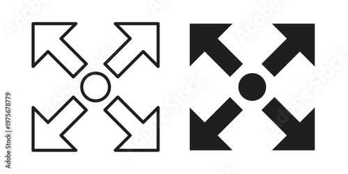Expand icon vector design set. Icon Symbol Black Outline and Solid