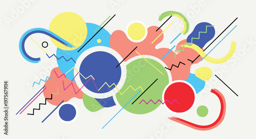 Abstract geometric shapes and lines in a vibrant memphis style illustration