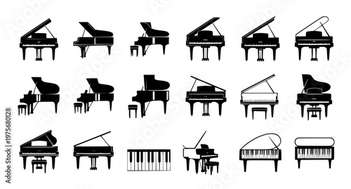 Grand Piano Icon Set Simple Music Vector Illustration
