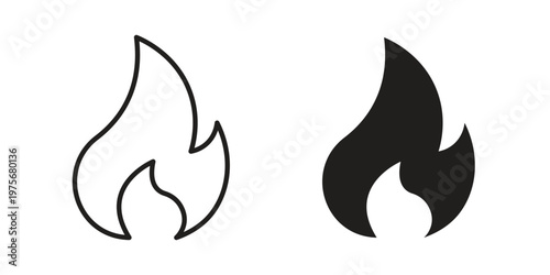 Flame icon vector design set. Icon Symbol Black Outline and Solid