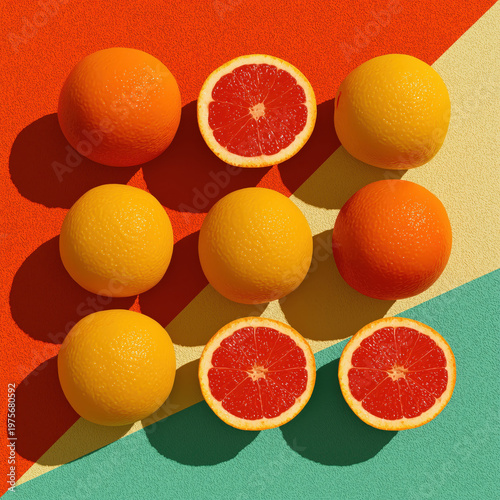 Geometric Citrus Pattern with Symmetrical Oranges