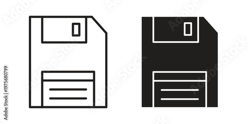 Floppy disk icon vector design set. Icon Symbol Black Outline and Solid