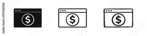 Online Earnings and Website Monetization Icon Set. Digital Finance and E-commerce Symbols.