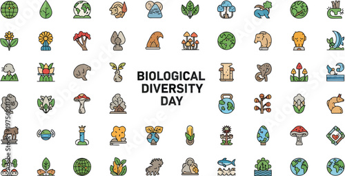 Biological diversity day a colorful collection of flora and fauna illustrations