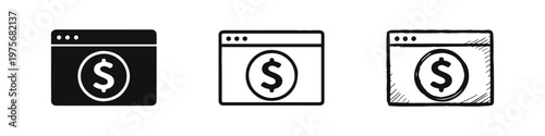 Online Earnings and Website Monetization Icon Set. Digital Finance and E-commerce Symbols.