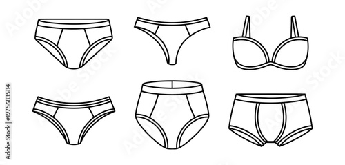 Vector of various styles of women's underwear and a bra