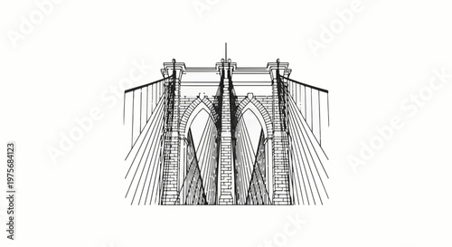 Detailed sketch of a majestic suspension bridge with stone towers and cables
