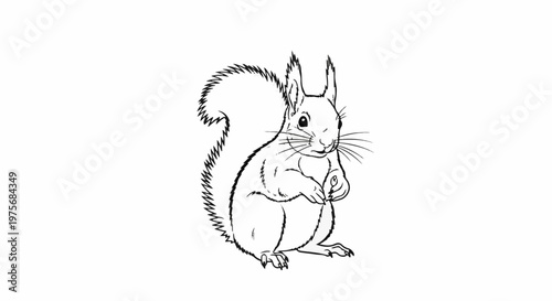 Detailed sketch of a squirrel holding a nut, with a bushy tail