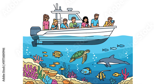 Marine Life, Colorful Fish, Sea Turtle, Boat Tour, Ocean Exploration, Underwater Scene
