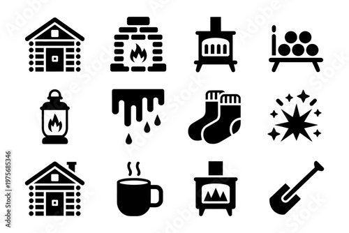 Vector of icons of winter activities and cozy indoor elements