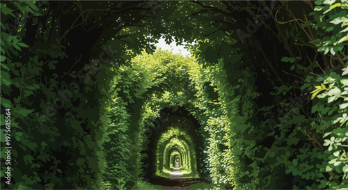 Green Leafy Tunnel Archway Vector Illustration