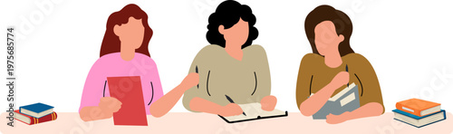 Students Studying Together Illustration