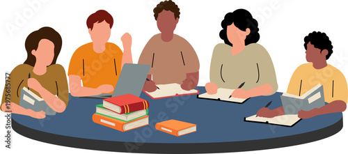 Students Studying Together Illustration