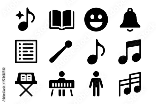 Vector icons representing music, books, and a variety of symbols