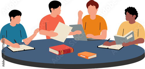 Students Studying Together Illustration