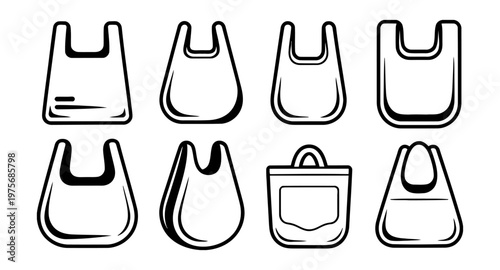 Vector of various reusable and disposable plastic bags