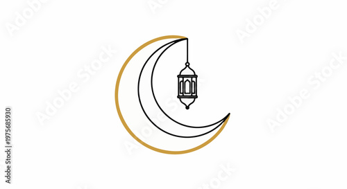 Crescent moon with a hanging lantern