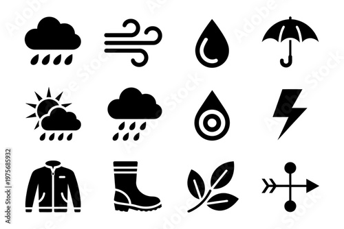 Collection of vector icons representing various weather conditions and related items