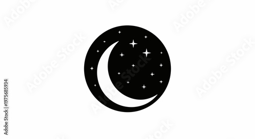 Crescent moon and stars icon against a white background