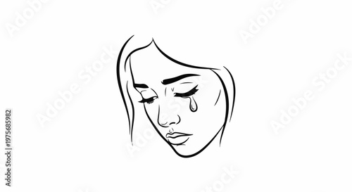 Delicate sketch of a young woman's face with a tear rolling down her cheek