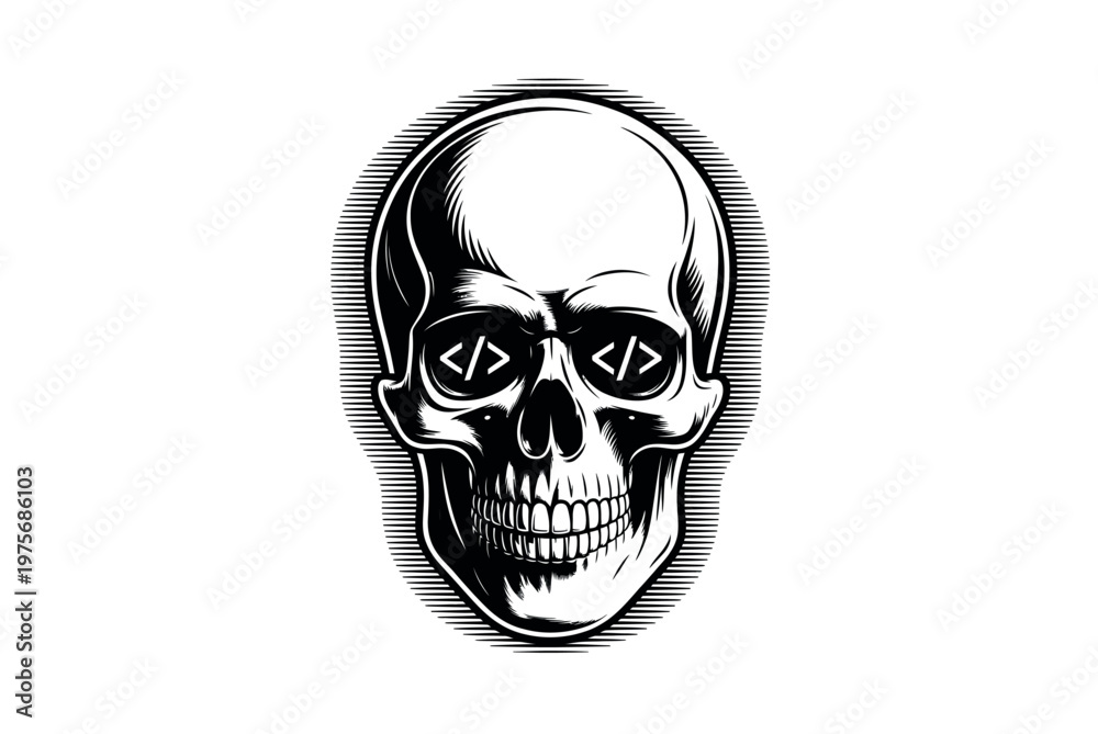 Fototapeta premium Hacker Warning Skull Code Design