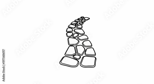 Curved path of irregular stepping stones, outlined in black on white