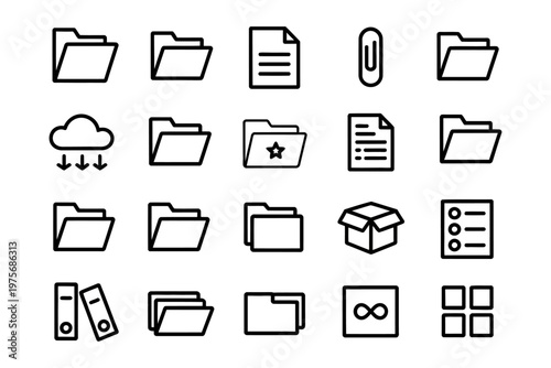 Vector icons displaying a variety of file folders document paper clip and other office organizational symbols