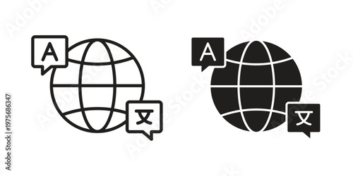 Language icon vector design set. Icon Symbol Black Outline and Solid