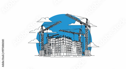 Construction site with cranes and building under development