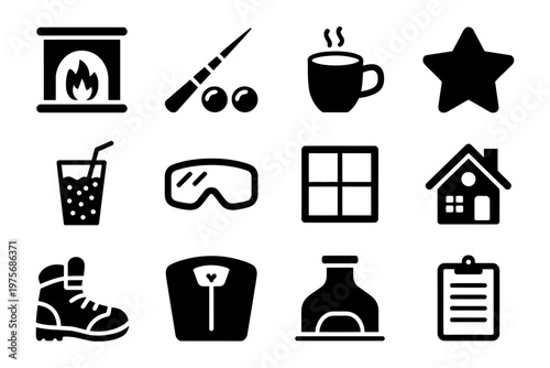 Vector depicting various icons related to home, fitness, and winter activities for versatile use in design projects.