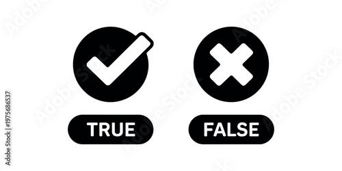 Black checkmark in circle labeled true and black cross in circle labeled false true false yes no correct incorrect