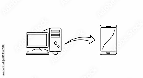 Computer transferring data to a smartphone via an arrow