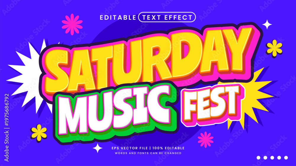Obraz premium Saturday music fest text effect. Retro and vintage editable text effect template
