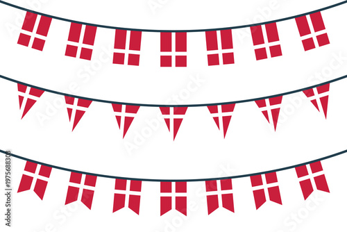 Denmark flag bunting icons set, national flag of Kingdom of Denmark