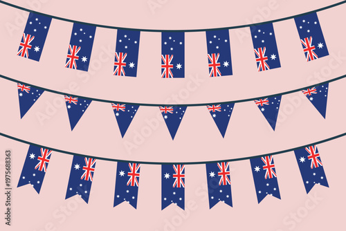 Australia flag bunting icons set, national flag of Commonwealth of Australia