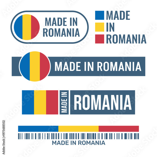 made in Romania labels set, product icons of Romania