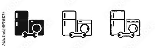 Appliance Repair Service Icon Set with Refrigerator, Washing Machine, and Wrench