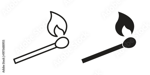 Matches icon vector design set. Icon Symbol Black Outline and Solid