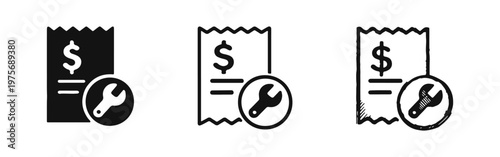 Repair Expense and Service Pricing Icon Set with Dollar Bill and Wrench