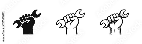 Hand Gripping Wrench Icon Collection for Mechanical and Repair Services