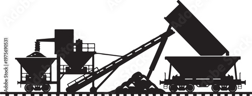 Industrial mining equipment, mining machinery, heavy industry, black silhouette vector
