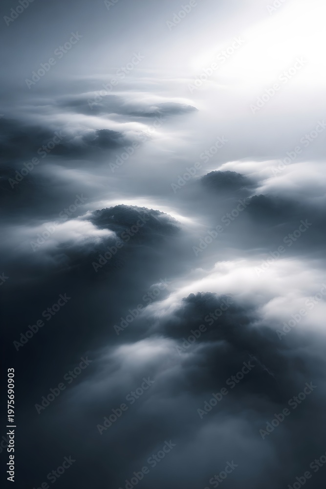 Fototapeta premium Aerial Minimal Fog Abstract with Isolated Mist Islands and Extreme Negative Space Background